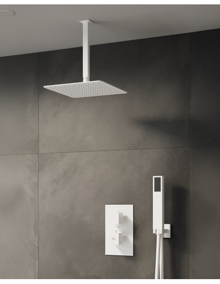Conjunto de ducha empotrado termostático Orion blanco con rociador de techo C3084BL-T