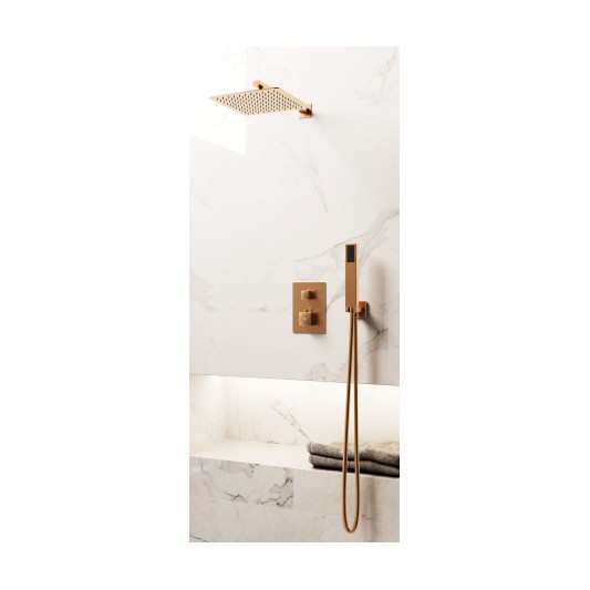 Conjunto de ducha empotrado termostático Orion cobre con rociador de pared C3084CB-P