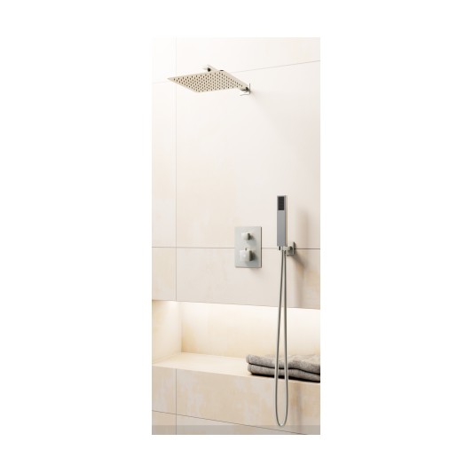 Conjunto de ducha empotrado termostático Orion níquel con rociador de pared C3084NK-P