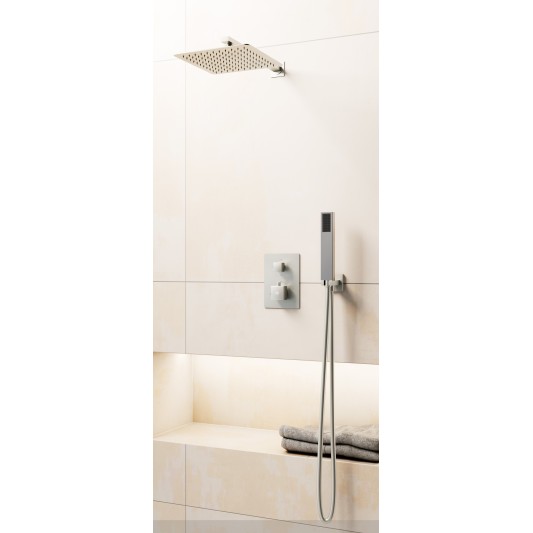 Conjunto de ducha empotrado termostático Orion níquel con rociador de pared C3084NK-P