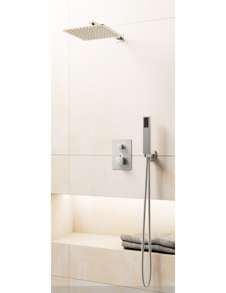 Conjunto de ducha empotrado termostático Orion níquel con rociador de pared C3084NK-P