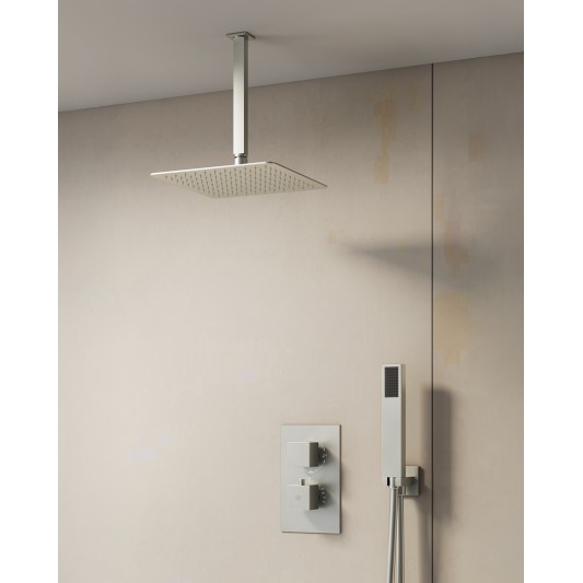 Conjunto de ducha empotrado termostático Orion níquel con rociador de techo C3084NK-T