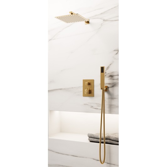 Conjunto de ducha empotrado termostático Orion oro con rociador de pared C3084OR-P