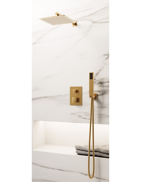 Conjunto de ducha empotrado termostático Orion oro con rociador de pared C3084OR-P