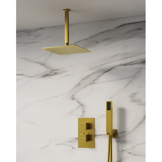 Conjunto de ducha empotrado termostático Orion oro con rociador de techo C3084OR-T