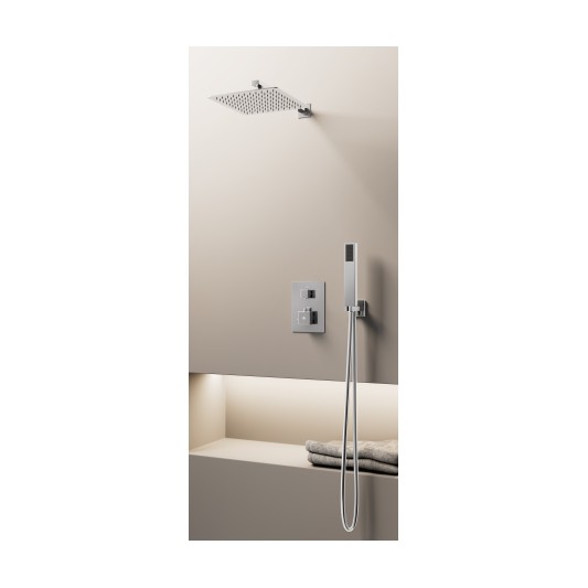 Conjunto de ducha empotrado termostático Orion cromo con rociador de pared C3084-P