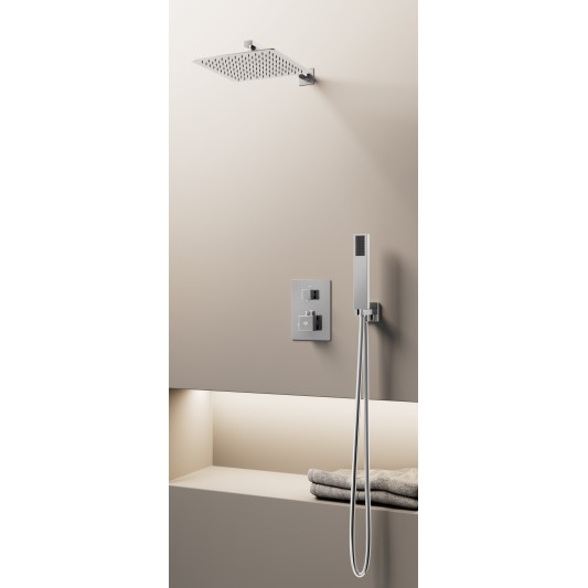 Conjunto de ducha empotrado termostático Orion cromo con rociador de pared C3084-P
