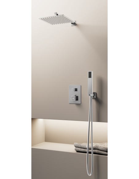 Conjunto de ducha empotrado termostático Orion cromo con rociador de pared C3084-P
