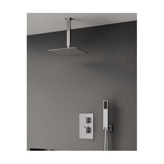 Conjunto de ducha empotrado termostático Orion cromo con rociador de techo C3084-T