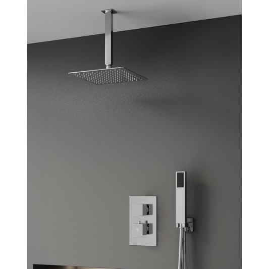 Conjunto de ducha empotrado termostático Orion cromo con rociador de techo C3084-T