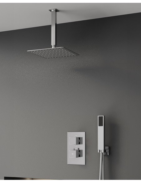 Conjunto de ducha empotrado termostático Orion cromo con rociador de techo C3084-T