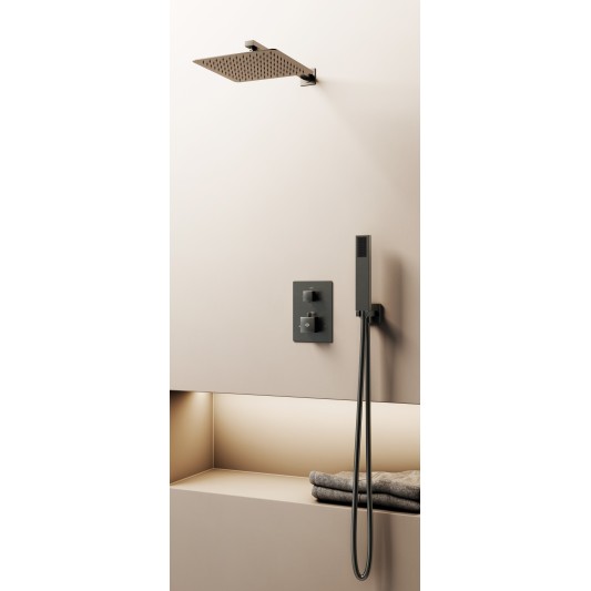 Conjunto de ducha empotrado termostático Orion titanio con rociador de pared C3084T-P