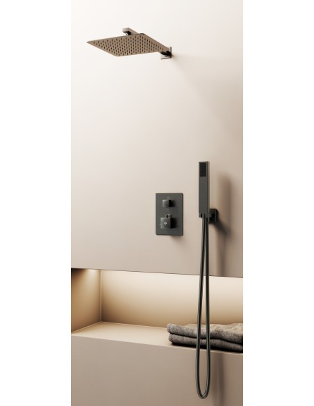Conjunto de ducha empotrado termostático Orion titanio con rociador de pared C3084T-P