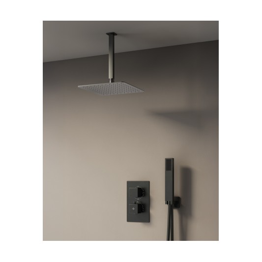 Conjunto de ducha empotrado termostático Orion titanio con rociador de techo C3084T-T