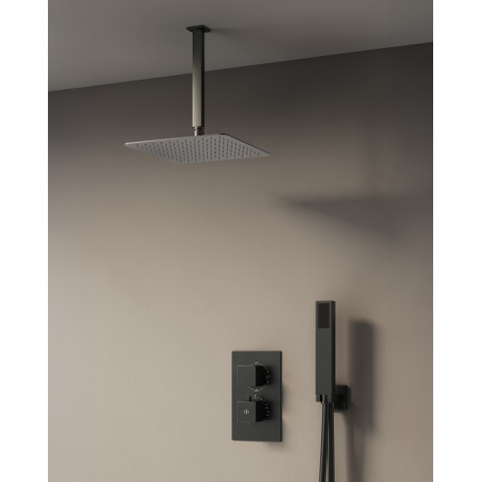 Conjunto de ducha empotrado termostático Orion titanio con rociador de techo C3084T-T