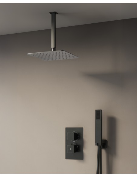 Conjunto de ducha empotrado termostático Orion titanio con rociador de techo C3084T-T