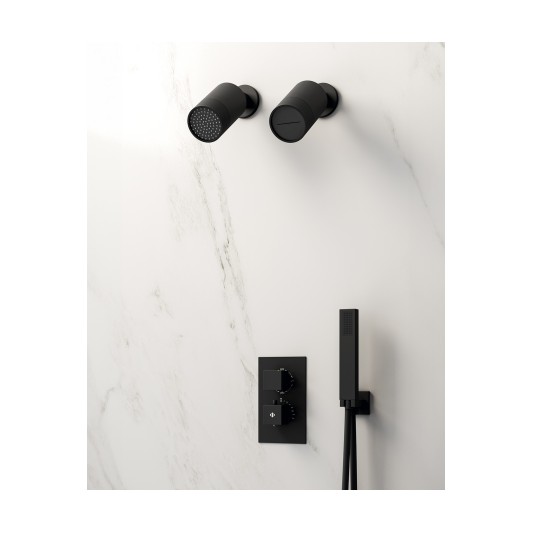 Conjunto de ducha empotrado termostático Orion negro con doble rociador C3085-M