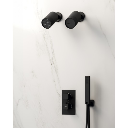 Conjunto de ducha empotrado termostático Orion negro con doble rociador C3085-M