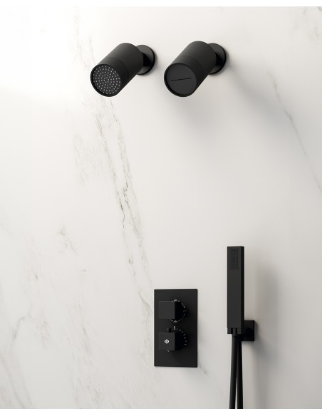 Conjunto de ducha empotrado termostático Orion negro con doble rociador C3085-M