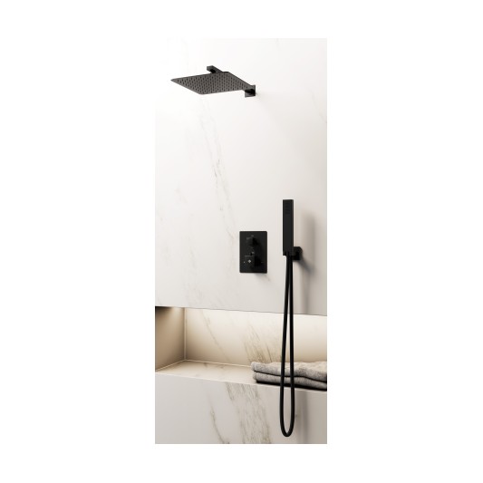 Conjunto de ducha empotrado termostático Orion negro con rociador de pared C3085-P