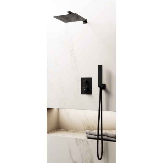 Conjunto de ducha empotrado termostático Orion negro con rociador de pared C3085-P