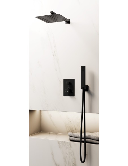 Conjunto de ducha empotrado termostático Orion negro con rociador de pared C3085-P