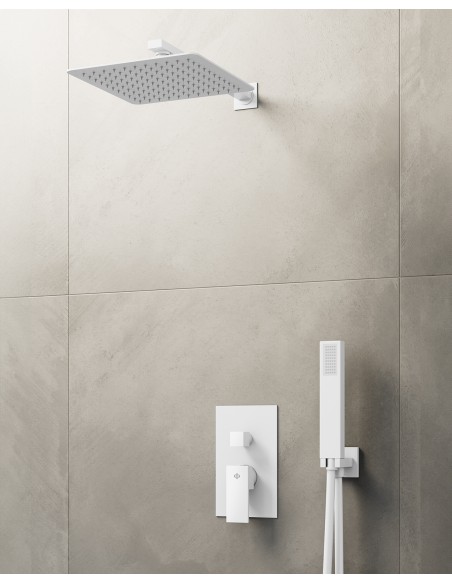 Conjunto de ducha empotrado monomando Orion blanco con rociador de pared C3088BL-P