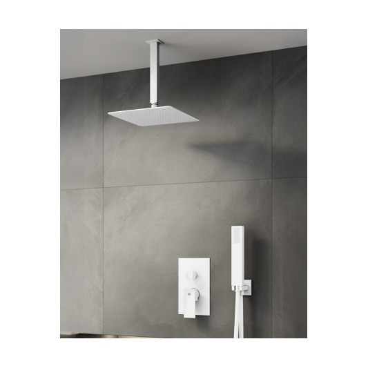 Conjunto de ducha empotrado monomando Orion blanco con rociador de techo C3088BL-T