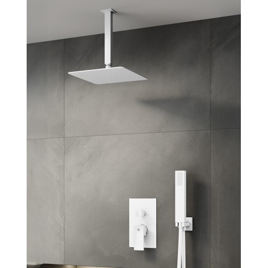 Conjunto de ducha empotrado monomando Orion blanco con rociador de techo C3088BL-T