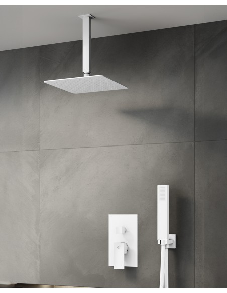 Conjunto de ducha empotrado monomando Orion blanco con rociador de techo C3088BL-T