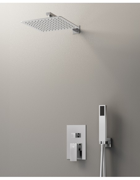 Conjunto de ducha empotrado monomando Orion cromo con rociador de pared C3088-P