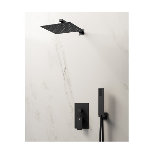 Conjunto de ducha empotrado monomando Orion negro con rociador de pared C3089-P