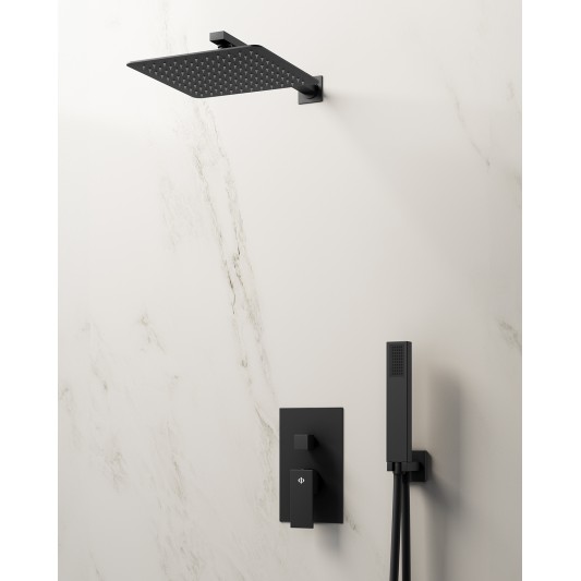 Conjunto de ducha empotrado monomando Orion negro con rociador de pared C3089-P