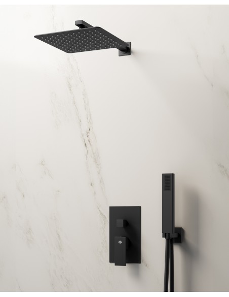 Conjunto de ducha empotrado monomando Orion negro con rociador de pared C3089-P