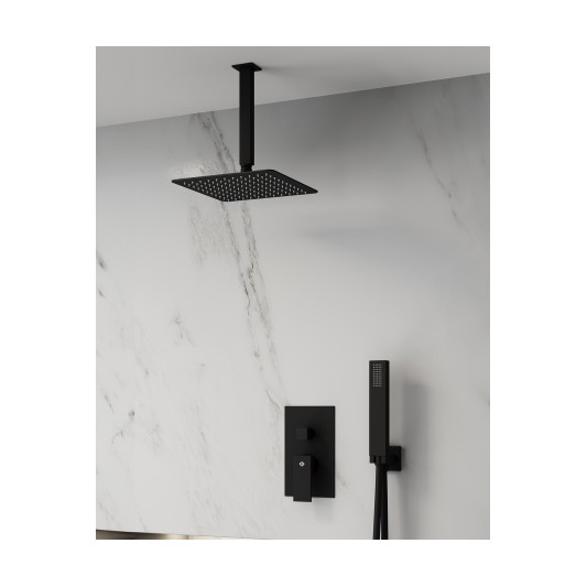 Conjunto de ducha empotrado monomando Orion negro con rociador de techo C3089-T