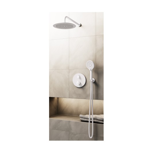Conjunto de ducha empotrado termostático Round blanco con rociador de pared C3082BL-P