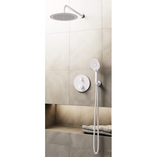 Conjunto de ducha empotrado termostático Round blanco con rociador de pared C3082BL-P