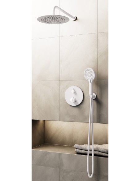Conjunto de ducha empotrado termostático Round blanco con rociador de pared C3082BL-P