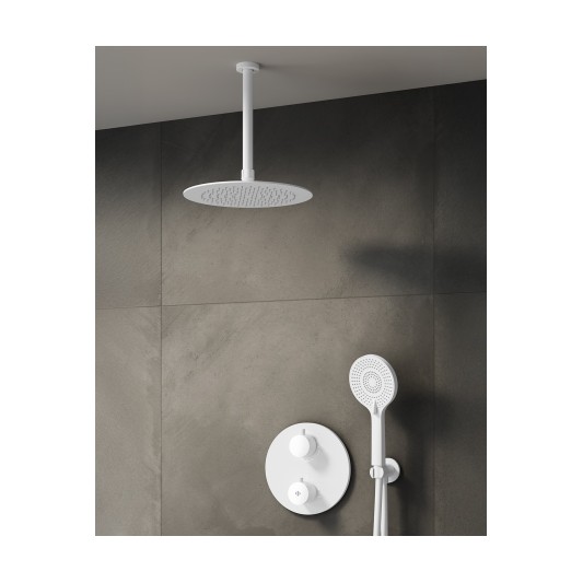 Conjunto de ducha empotrado termostático Round blanco con rociador de techo C3082BL-T