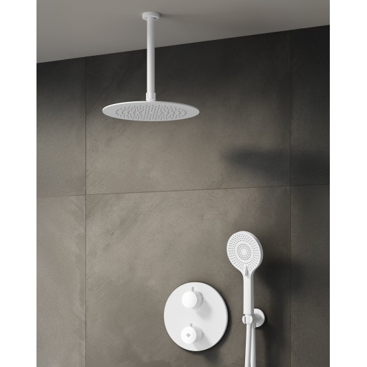 Conjunto de ducha empotrado termostático Round blanco con rociador de techo C3082BL-T