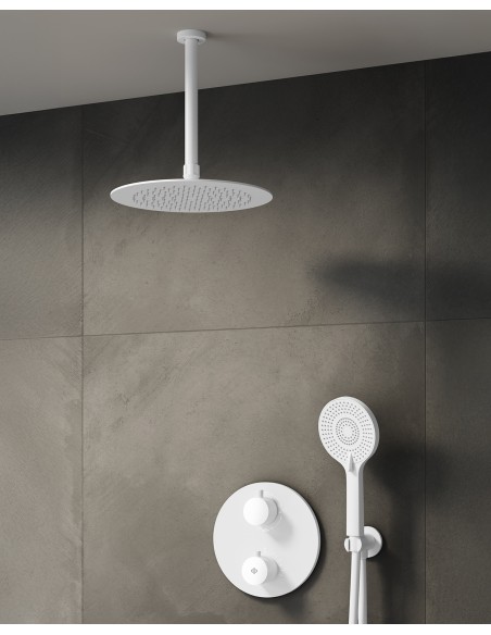 Conjunto de ducha empotrado termostático Round blanco con rociador de techo C3082BL-T