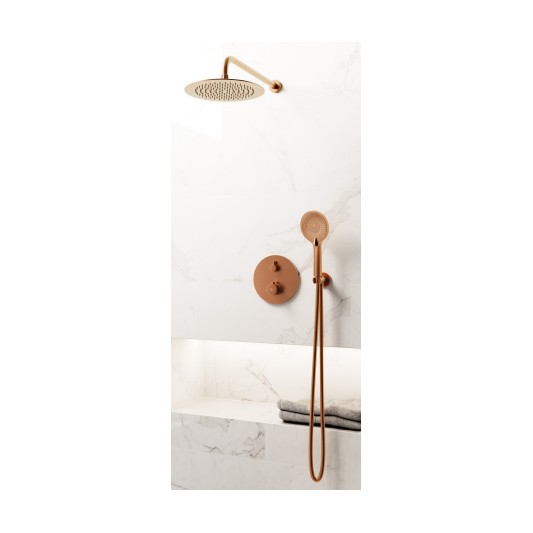 Conjunto de ducha empotrado termostático Round cobre con rociador de pared C3082CB-P