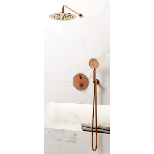 Conjunto de ducha empotrado termostático Round cobre con rociador de pared C3082CB-P