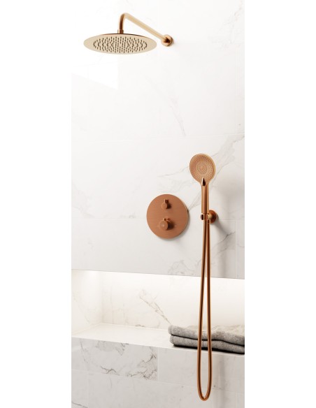 Conjunto de ducha empotrado termostático Round cobre con rociador de pared C3082CB-P