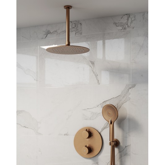Conjunto de ducha empotrado termostático Round cobre con rociador de techo C3082CB-T