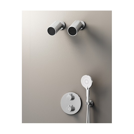 Conjunto de ducha empotrado termostático Round cromo con doble rociador C3082-M