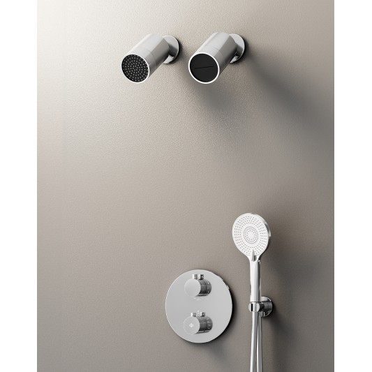 Conjunto de ducha empotrado termostático Round cromo con doble rociador C3082-M
