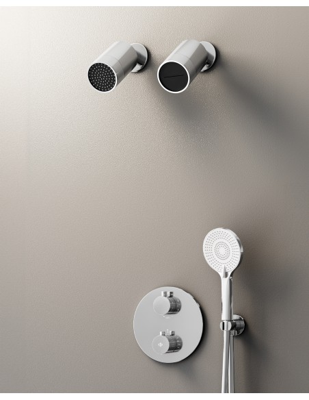 Conjunto de ducha empotrado termostático Round cromo con doble rociador C3082-M