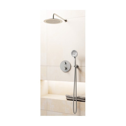 Conjunto de ducha empotrado termostático Round níquel con rociador de pared C3082NK-P