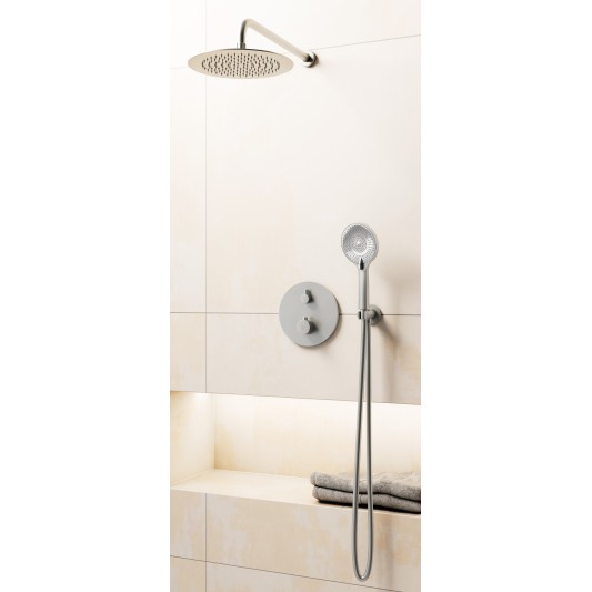 Conjunto de ducha empotrado termostático Round níquel con rociador de pared C3082NK-P